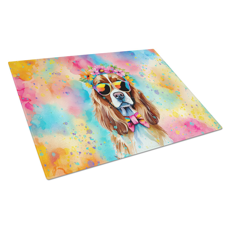 Cavalier Spaniel Hippie Dawg Glass Cutting Board Large