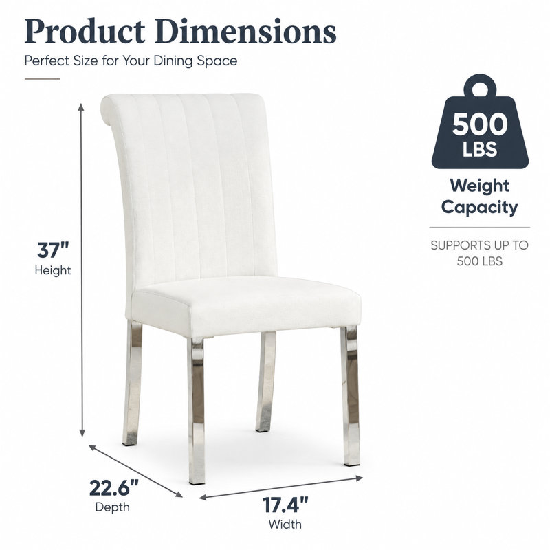 Ensemble de 4 chaises de salle à manger modernes, chaises en cuir blanc avec pieds en acier inoxydable argenté, chaises rembourrées avec dossier haut et pieds en métal chromé pour cuisine/salon/restaurant