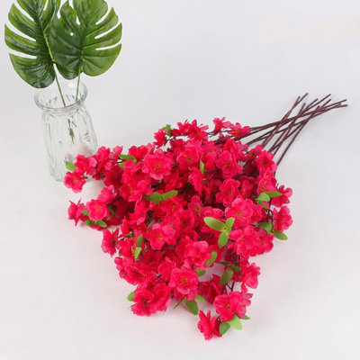 10Pcs Spring Peach Blossom Cerise Prune Bouquet Branche Fleur de soie, Fleurs artificielles Faux fleur pour le mariage Bureau à domicile Fête Hôtel Cour décoration