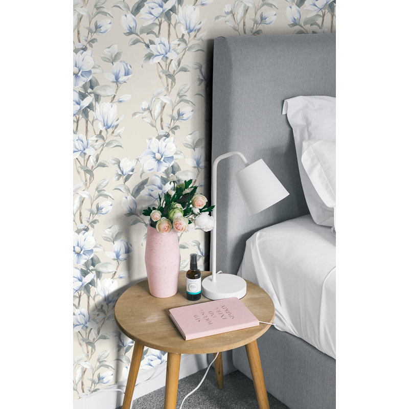 Rouleau de papier peint adhésif L 18 pi x l 20,5 po Magnolia Trail, Lin / bleu français