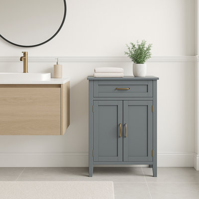 Church Strett Freestanding Two-Door Floor Gray Storage Cabinet with Adjustable Shelf and Top Drawer