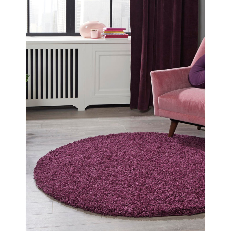 Tapis noir de jais Santoshi, Rond 3 pi 1 po, Eggplant Purple