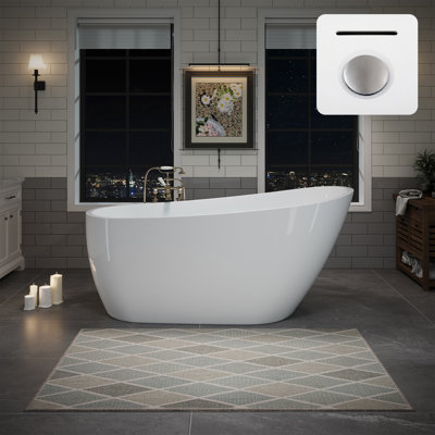 63" x 30.7" Acrylic Freestanding Bathtub, Deep Soaking Bathtub with Brushed Nickel Pop-up Drain & Integrated Overflow for Bathroom Spa, Glossy White