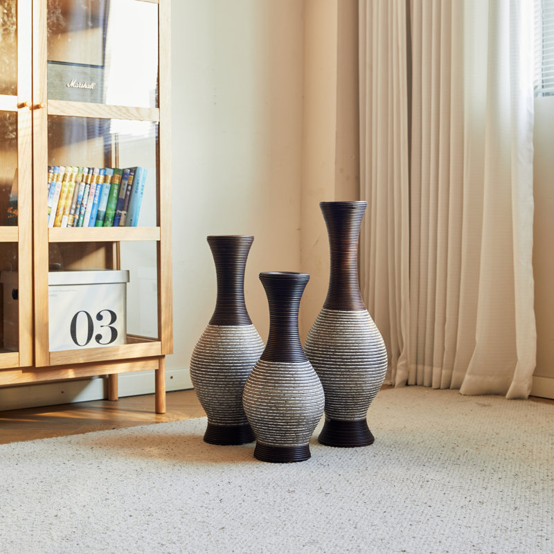Ensemble de 3 vases de plancher en PVC bruns et blancs pour la décoration intérieure