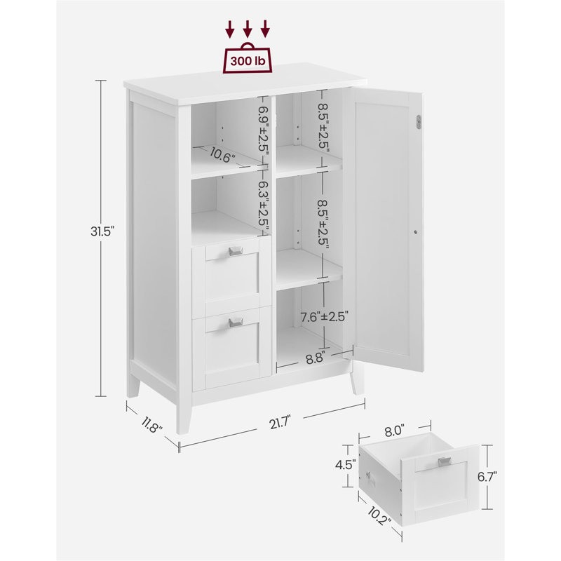 Freestanding Bathroom Floor Storage Cabinet with Open Compartment, 2 Drawers & Adjustable Shelves