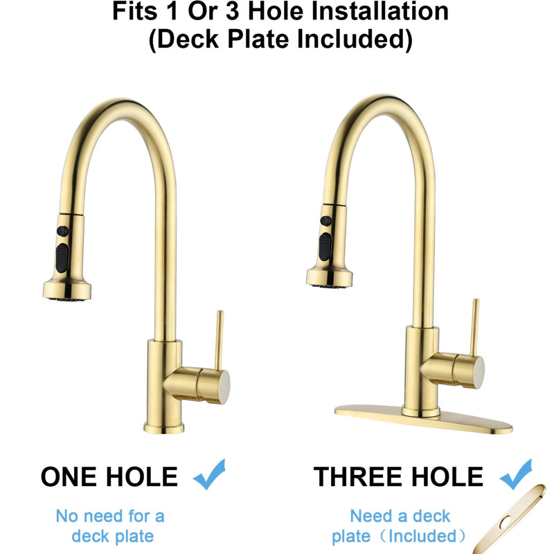 Brushed Gold Stainless Steel Pull Down Faucet For Kitchen - , Easy To Clean 360 Swivel Spout 7.28'' Height 1.8Gpm Flow Rate In Rust & Scratch 2'' Max Deck Thickness Extended Retractable Hose