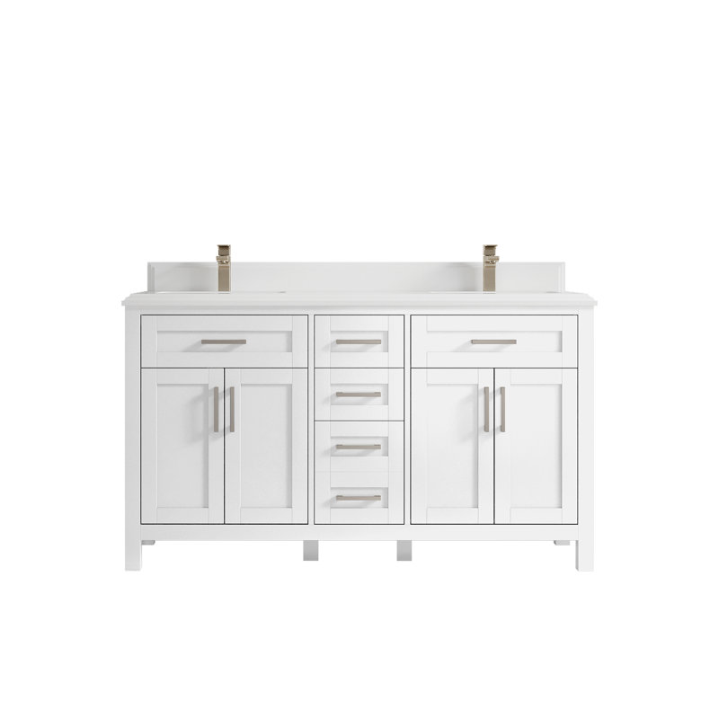 60'' Double Bathroom Vanity with Top, White