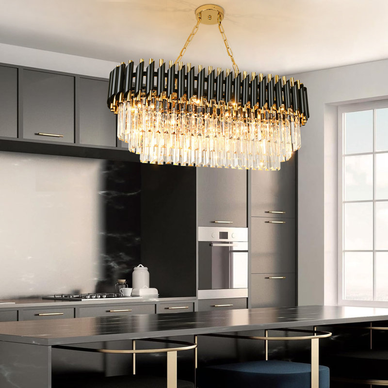 8 - Light Dimmable Tiered Chandelier With Crystal Accents, Black