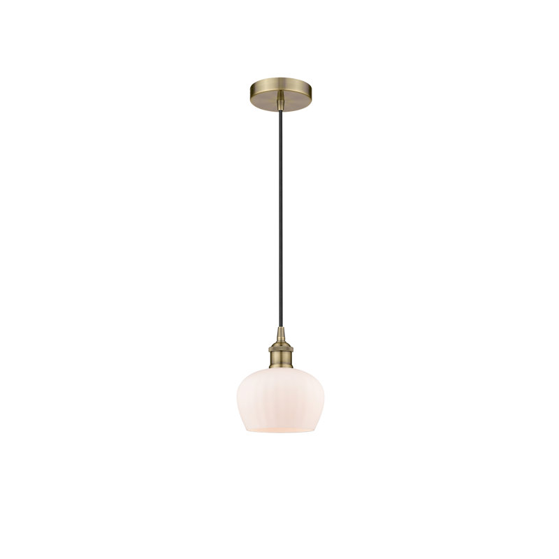 Luminaire suspendu simple à 1 lumière Noille, Or satiné, Blanc mat, H 8,5 po x l 6,5 po x P 6,5 po