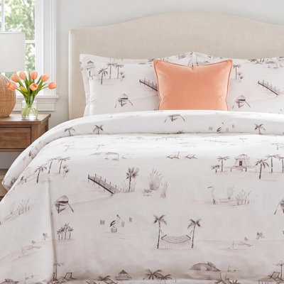 Riggi Taupe Watercolor Toile Palms Boat Hammock Classic Chic Casual Coastal Comforter Set