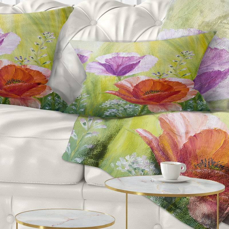Poppies in the Morning - Coussin décoratif à imprimé floral, Rectangle, 12 po x 20 po