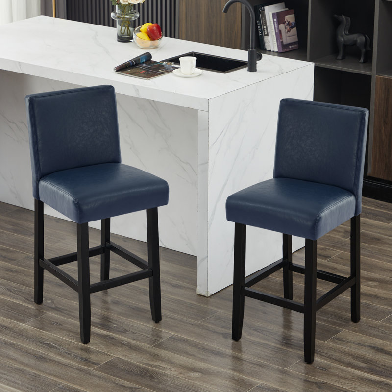 Tabouret de bar rembourré avec structure en bois massif, Bleu / similicuir, 2, Tabouret de bar (siège d'une hauteur de 29 po)