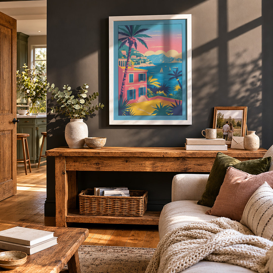 Pink Resort at Sunset Tropical - Framed Print