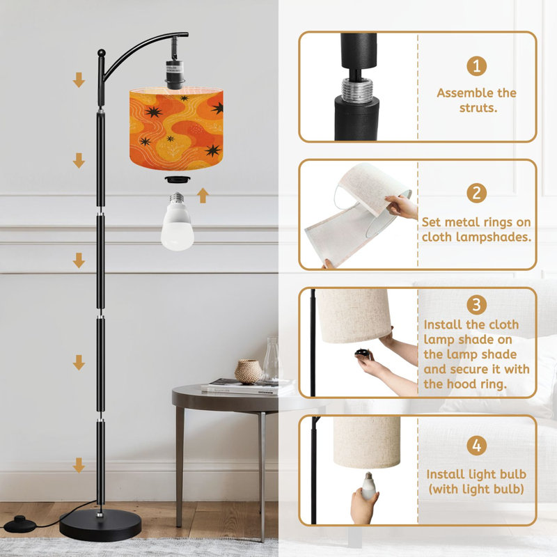  Lampe sur pied à arc Arc de style atomique géométrique liquide orange vif sans couture pour envelopper le tissu