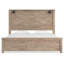 Très grand lit à panneau Hara avec 2 appliques murales, bois gris-blanc rustique clair-118778082-118778080