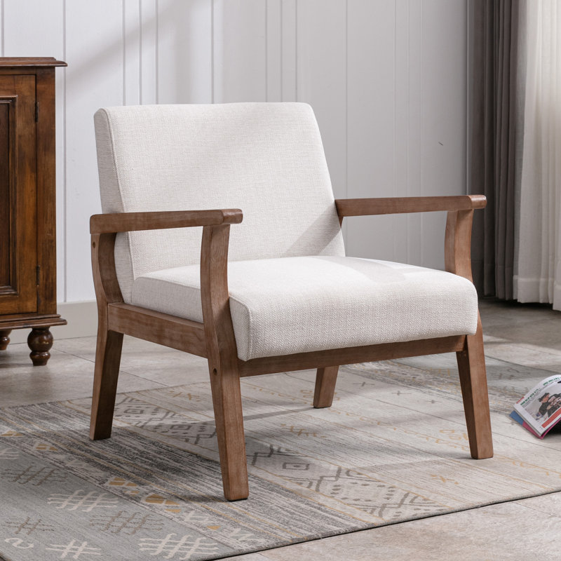 Fauteuil Mid Century, 100 % lin blanc