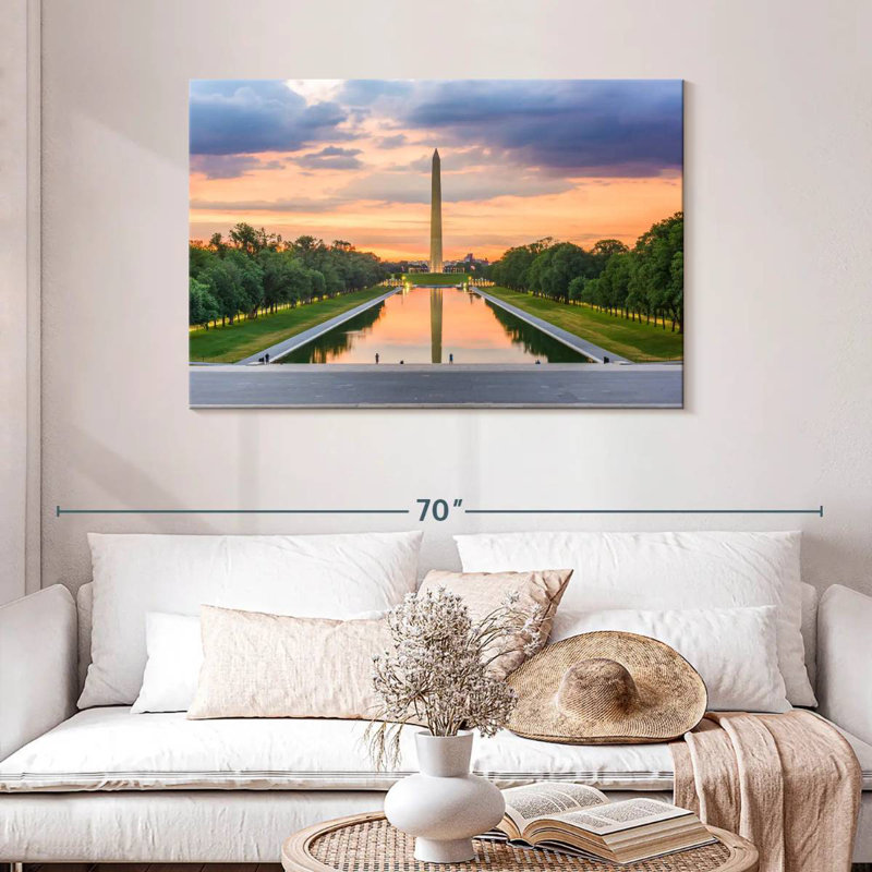 Monument de Washington au coucher du soleil, H 30 po x l 45 po