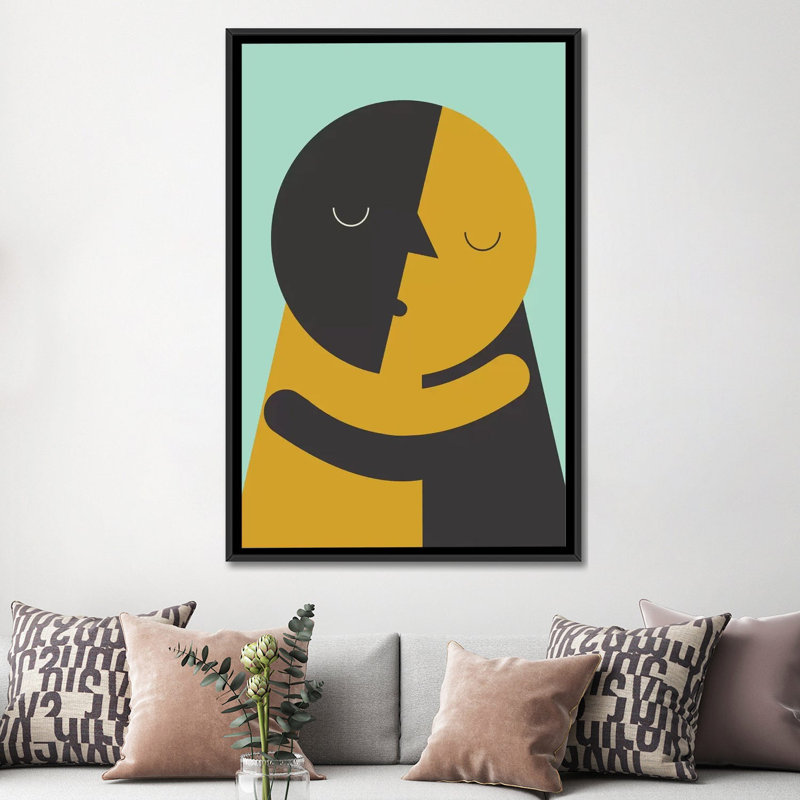 «Kiss» par Flatowl, impression sur toile tendue, H 60 po x l 40po x P 1,5 po, Toile avec cadre noir, Pas de tapis