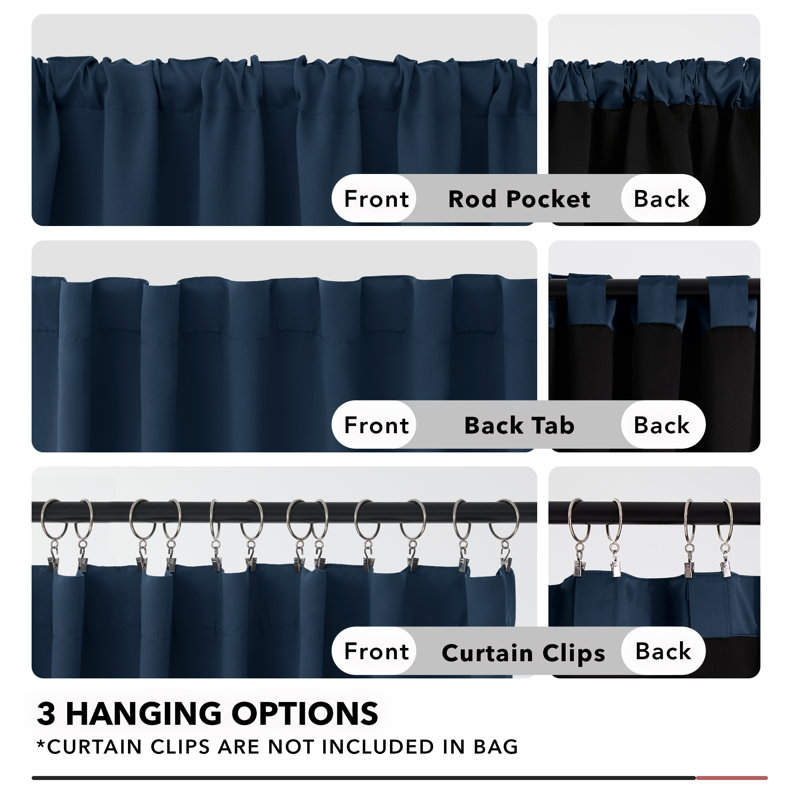 Andrijana Blackout Curtain Pair, 42" W x 72" L, Navy