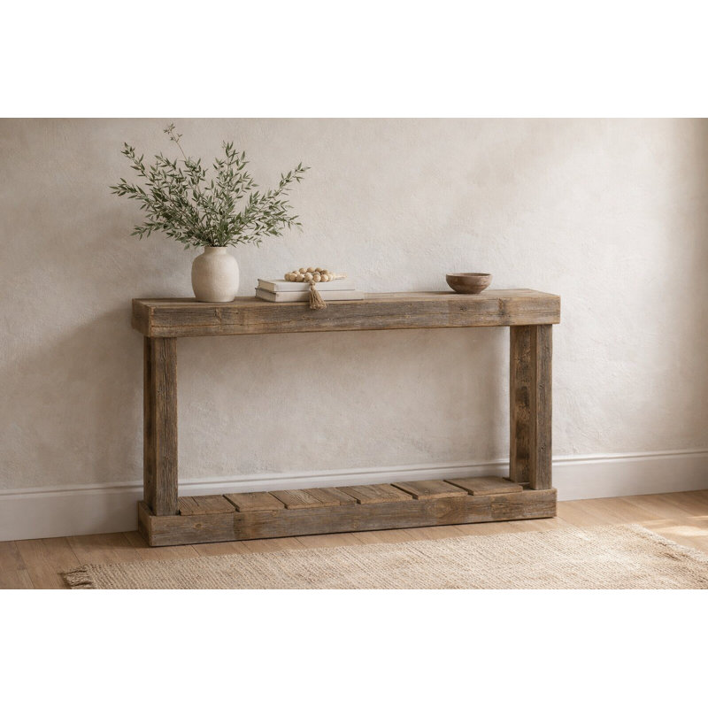 46" Natural Reclaimed Wood Narrow Console Table Slim Entryway Table, Natural