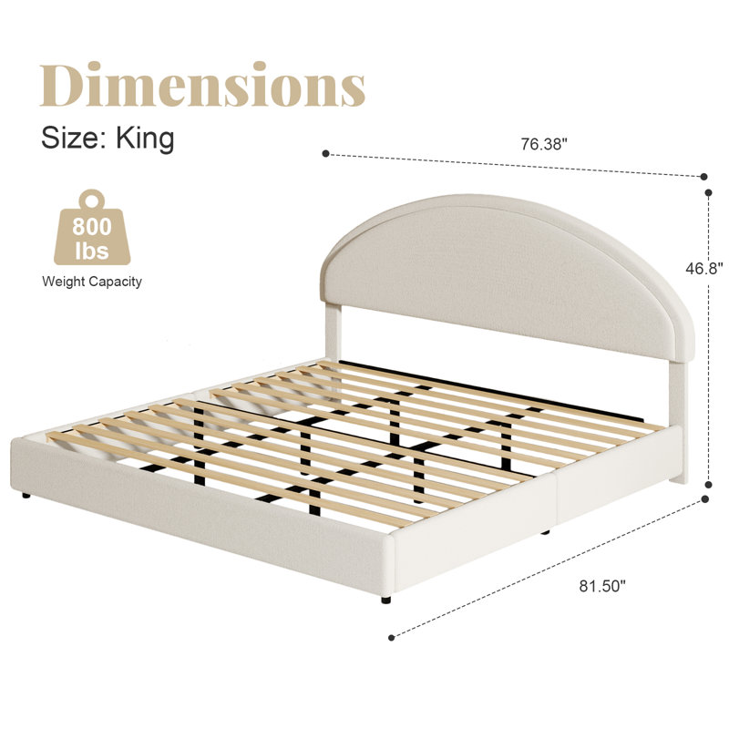 Boucle Upholstered Bed Frame with Headboard