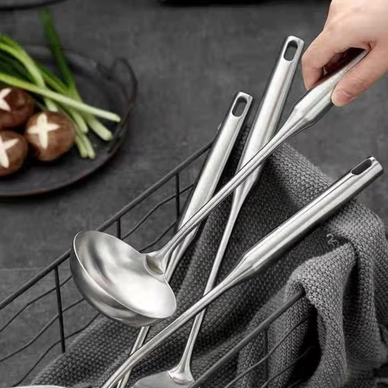Ensemble d'ustensiles de cuisine 3 pièces en acier inoxydable - calibre 304, tout en métal, comprend une spatule, une cuillère à rainure, une louche à soupe - poignées ergonomiques, va au lave-vaisselle, ustensiles de cuisine durables