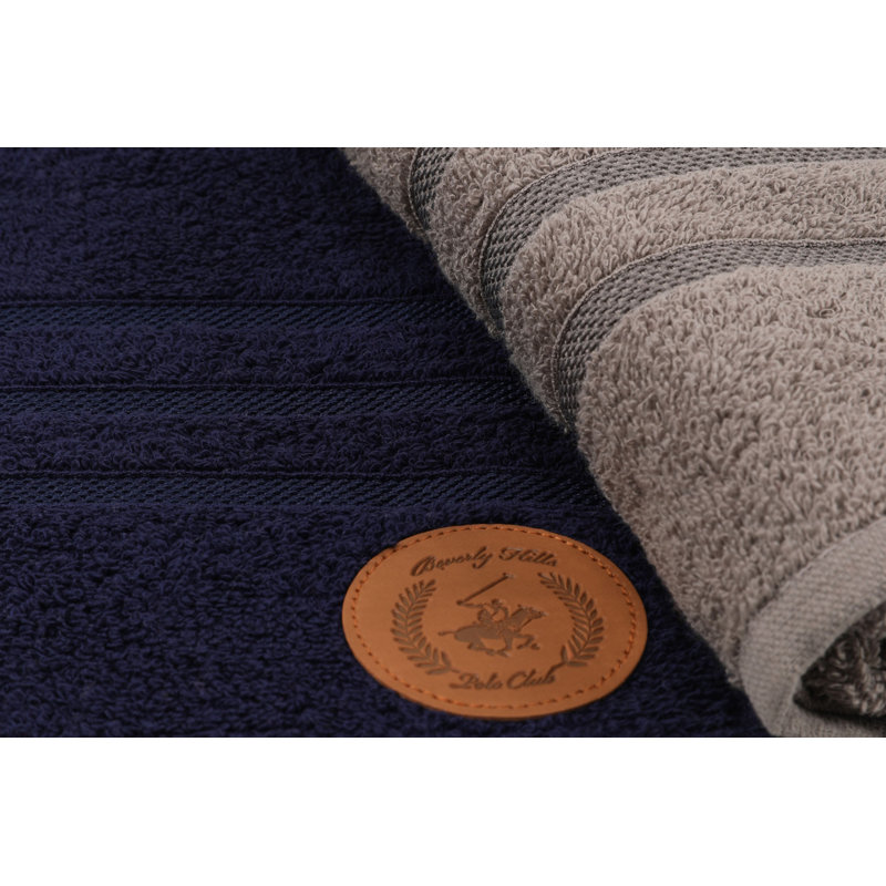 Serviette 100% coton, Gris / Bleu foncé, Serviettes de bain - paquet de 2