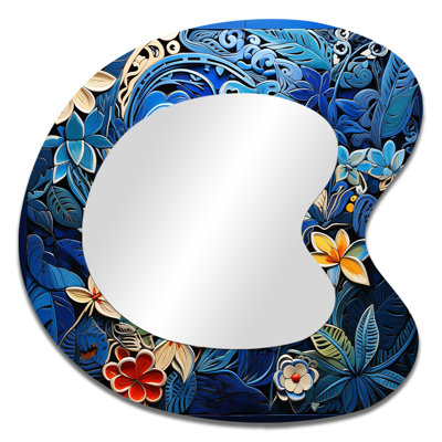 Fleur bleue mosaïque botanique II - Art floral en métal - Miroir mural asymétrique traditionnel