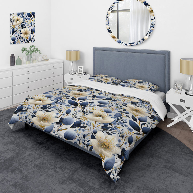 Ensemble de housse de couette Blue & White Mystic Reverie Blooming Delights I Kew
