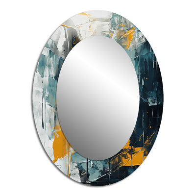 Bliss Of Happiness In Yellow And Blue III - Blue Modern Oval Wall Mirror