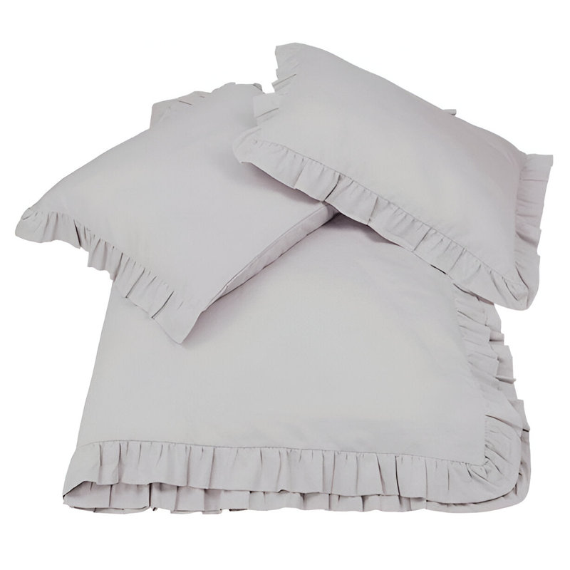 400TC Cotton Sateen Ruffle Cotton 4 Piece Sheet Set Fitted Sheet Fits Upto 16" Deep Pocket, Light Gray, Full Sheet Set