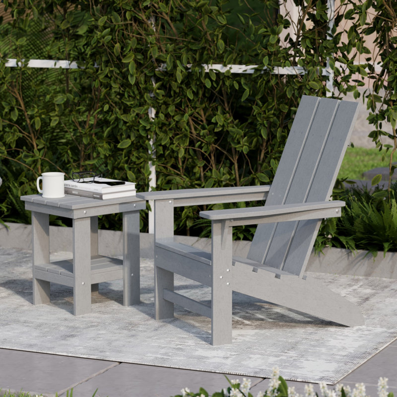 Avilez 3-Piece Modern Adirondack Set With Side Table, Light Gray