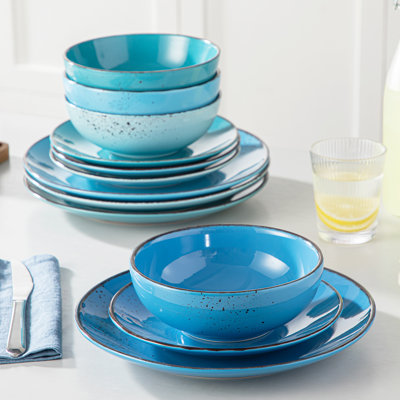 vancasso 12-Piece Ocean blue Mix Color Dinnerware Set for 4, Vibrant Ceramic Plates, Bowls, Fun & Festive Tableware
