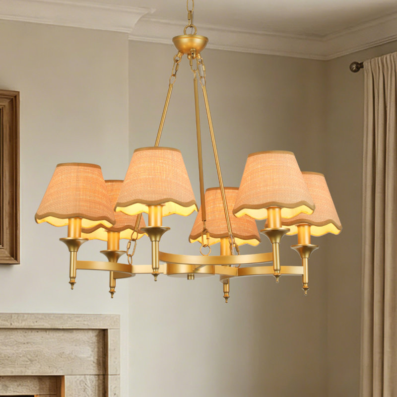 6-Light Dimmable Traditional Chandelier with Scalloped Fabric Shades, Adjustable Height for Dining Room & Kitchen Island