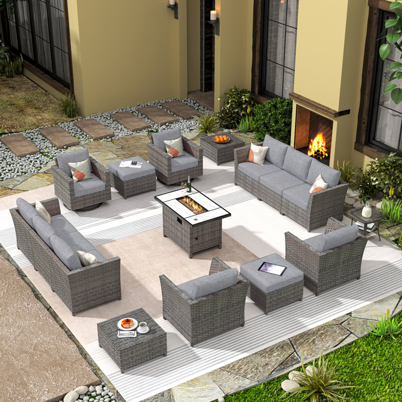 Cassville 10 - Person Patio Conversation Set with Cushions, Gray