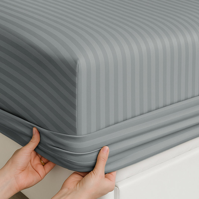 40cm Deep Pocket Microfiber Stripe Fitted Sheet, Grey, Super King (6')
