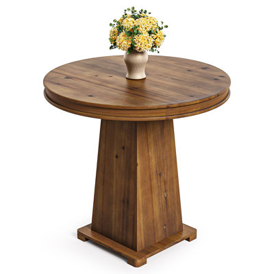 Solid Wood Round Dining Table For Kitchen & Dining Room, 31.5" Modern Farmhouse Table With Geometric Base, Perfect For Small Spaces by August Grove