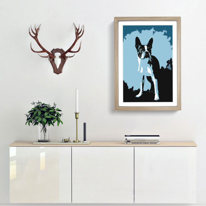 Boston Terrier Dog in Abstract - Picture Frame Painting Print, Oak Framed, 65cm H x 48cm W x 2cm D