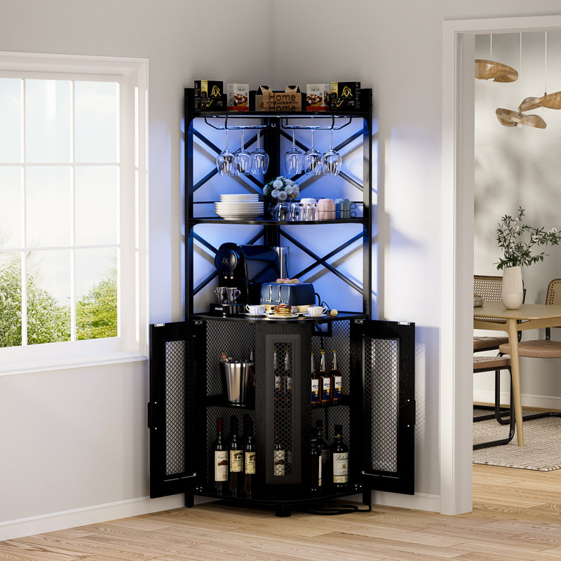 Conner Bar Cabinet With Wine Storage And Led Strip, Black