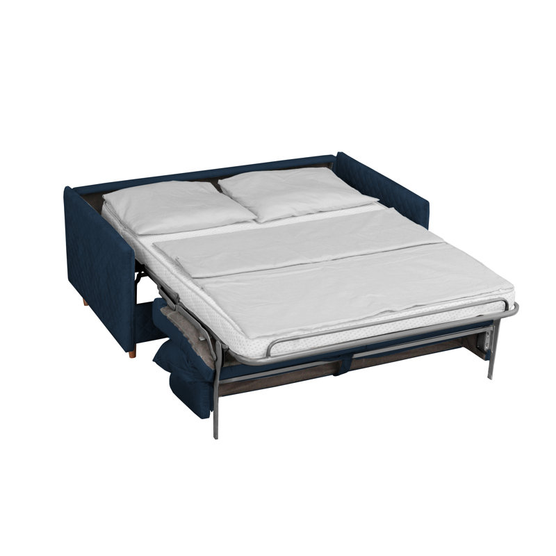 Melieck 2-Seat Velvet Sleeper Sofa with Mattress, Navy Blue