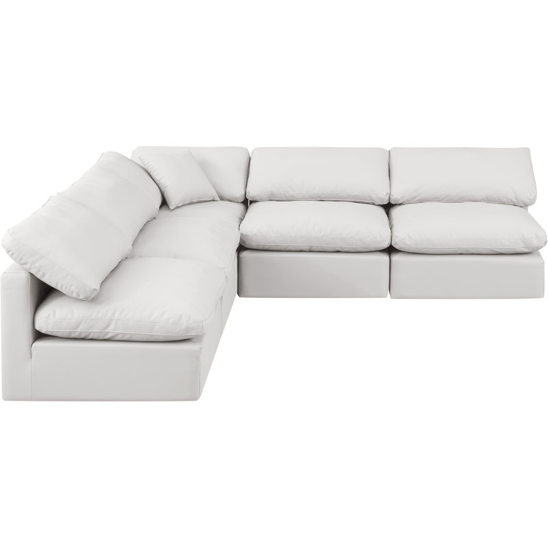 Canapé modulaire en cuir 5 pièces Hinami, Cuir crème végétalien