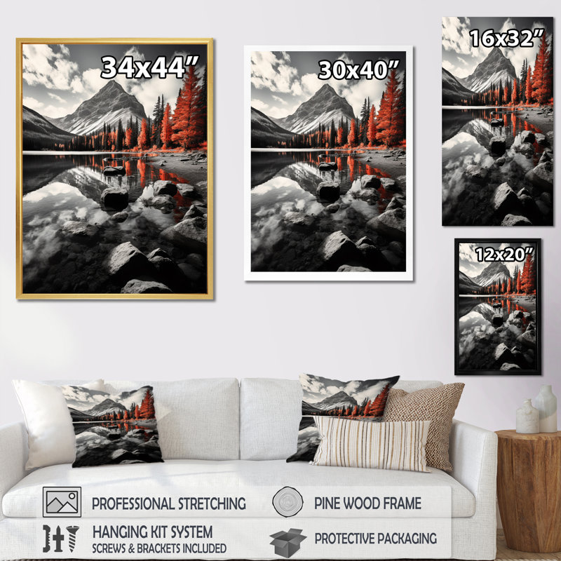 Aubreella Canada, beau paysage noir I - impression, Cadre simple noir, H 20 po x l 12 po x P 1 po