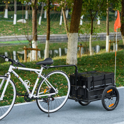Aosom Bike Cargo Trailer, Bicycle Trailer Wagon Cart With Removable Storage Box, Quick Release 16" Wheels And Safe Reflectors, Galvanized Bottom