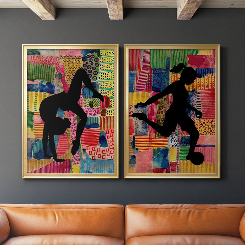 Patchwork Athlète I - ensemble de 2 reproductions d'art sur toile encadrées, Or, H 24,5 po x l 37 po x P 1,25 po