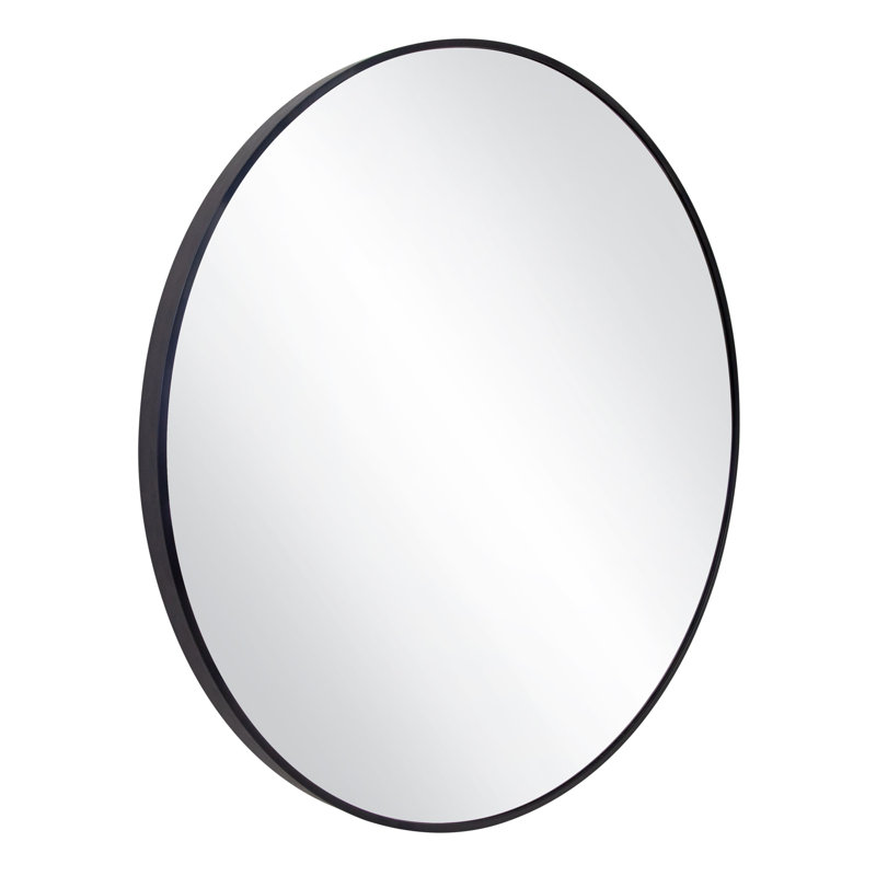 Adrihanna Round Wall Mirror With Frame,, Matte Black, 36" x 36"