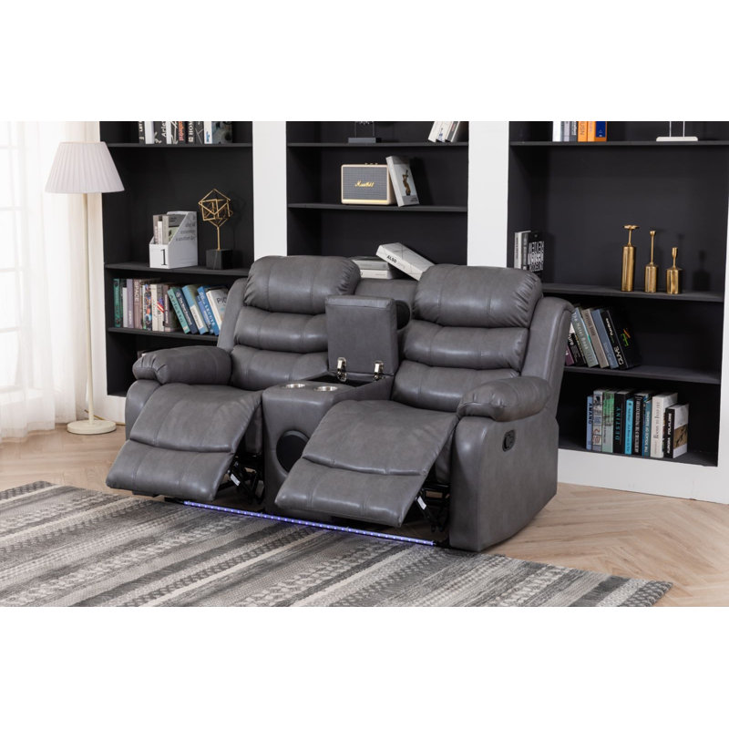 Adele 69.3" Faux Leather Reclining Loveseat, Gray
