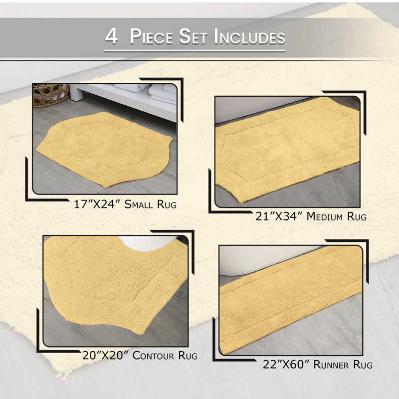 Morissette 4 Piece Bath Rug Set, Yellow