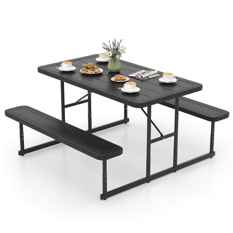 Picnic Table Bench Set For 2-4 People Outdoor Rectangular Camping Dining Table, Black