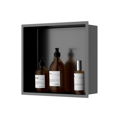 Niche de douche en acier inoxydable 16 po x 14 po, noir, tablette de salle de bain, porte-savon mural rectangulaire, organisateur de décoration murale pour le rangement du salon, utilisation horizontale, bronze industriel