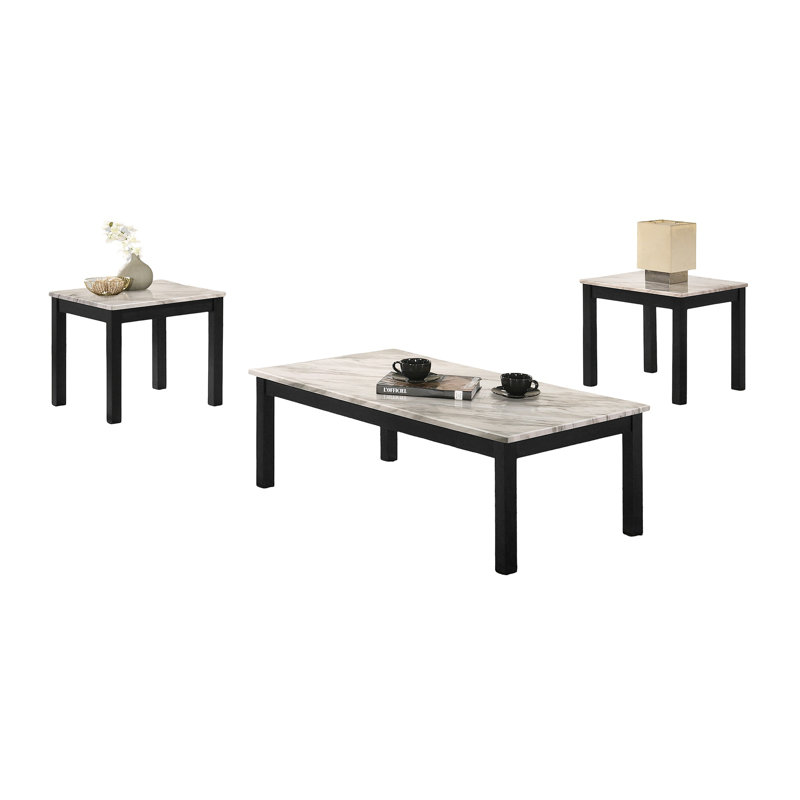 Magnifique table basse 1X et 2 tables de bout en faux marbre, ensemble de 3 tables basses